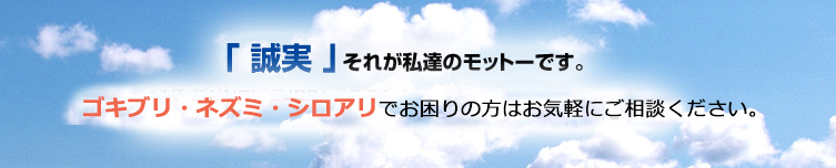 「誠実」それが私達のモットーです。ゴキブリ・ネズミにお困りの方はお気軽にご相談ください。